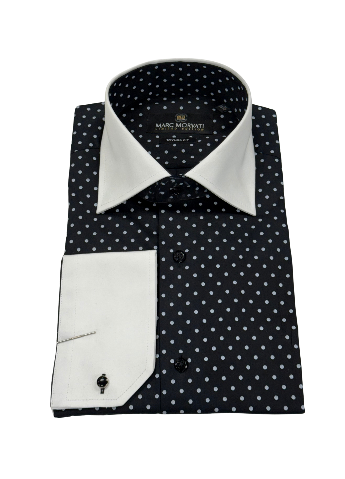 Black Polka Dot Contrast Collar Dress Shirt