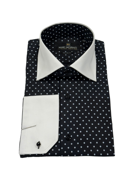 Black Polka Dot Contrast Collar Dress Shirt