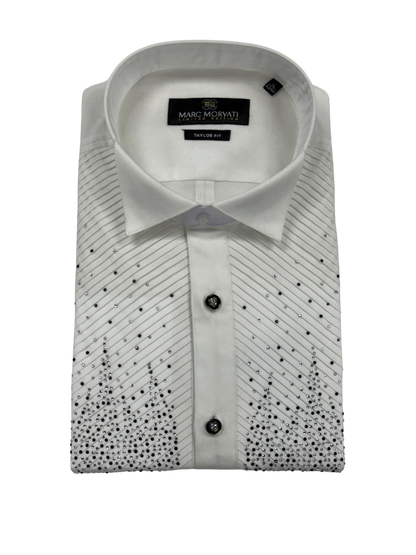White Crystal Embellished Dress Shirt